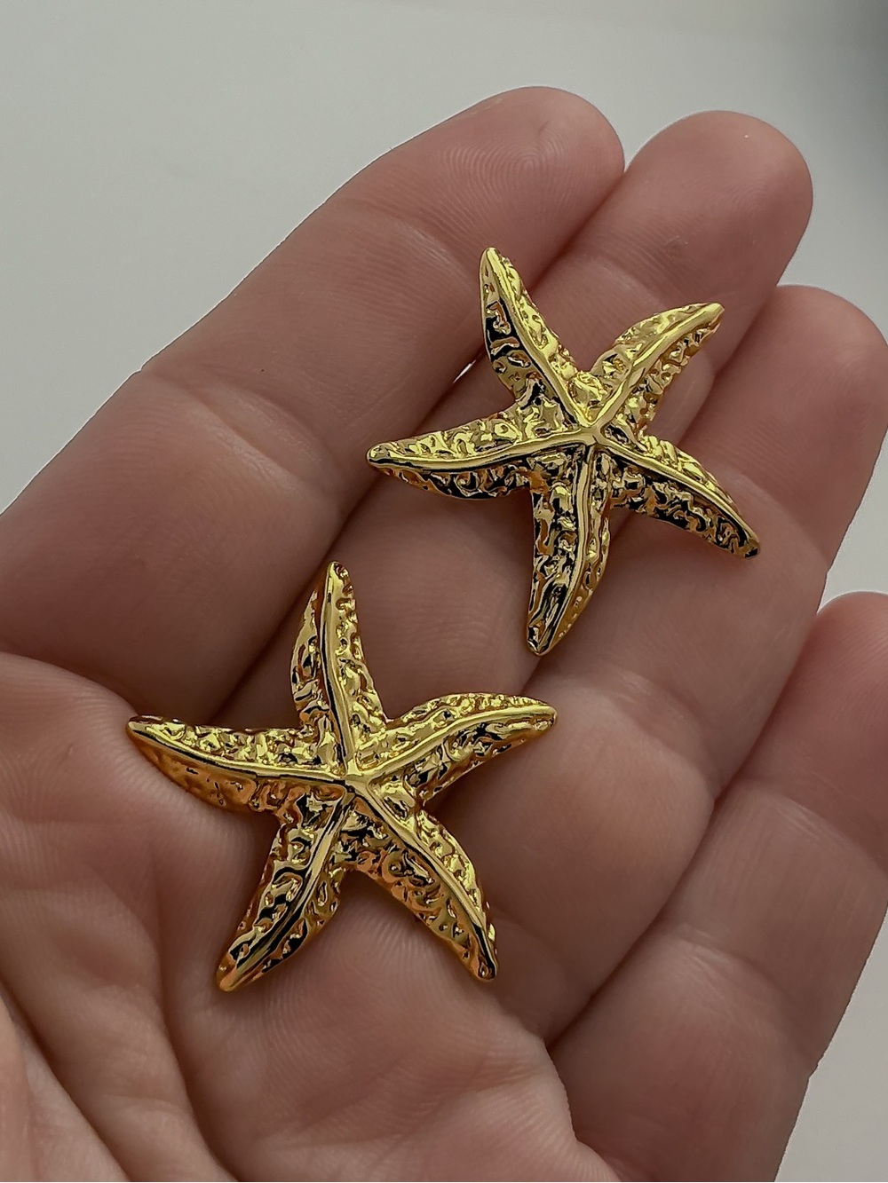 Gold Starfish Sculpted Textured Hypoallergenic Earrings Coastal Beach Wear